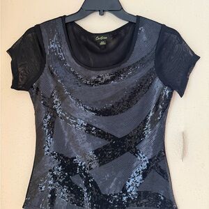 Chic Black and Silver Sequin Short Sleeve Top
